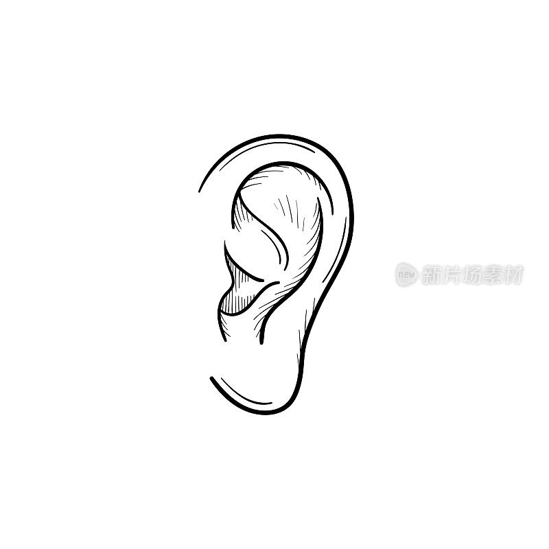 Human ear hand drawn outline doodle icon